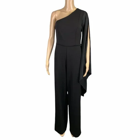 Adrianna Papell | Pants \u0026 Jumpsuits | Adrianna Papell Black Formal One  Shoulder Drape Sleeve Jumpsuit | Poshmark